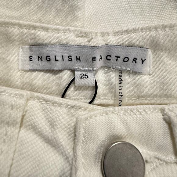 English Factory Destroyed Mom Jeans White Distressed Flipped Pocket Sz 25 NWT - Picture 8 of 12